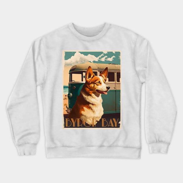 Byron Bay Dog Vintage Travel Art Poster Crewneck Sweatshirt by OldTravelArt